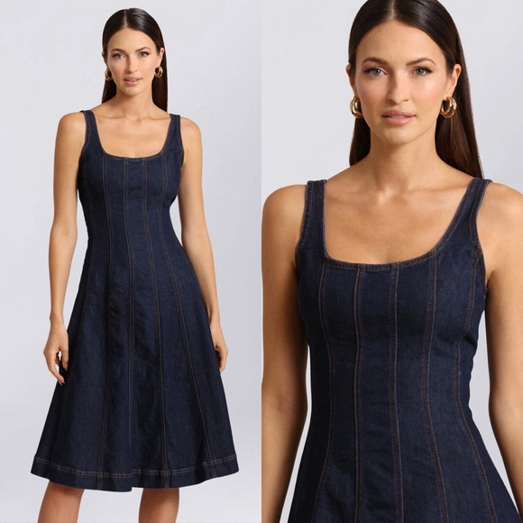 Brand New - AVEC LES FILLES Denim Fit-and-flare Midi Dress 💙✨ - Picture 12 of 13